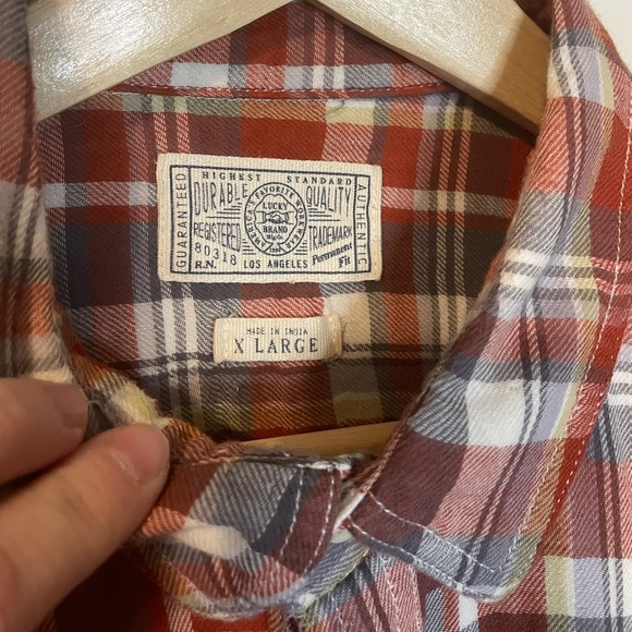Lucky Brand lined plaid flannel button down sz XL - Picture 3 of 8